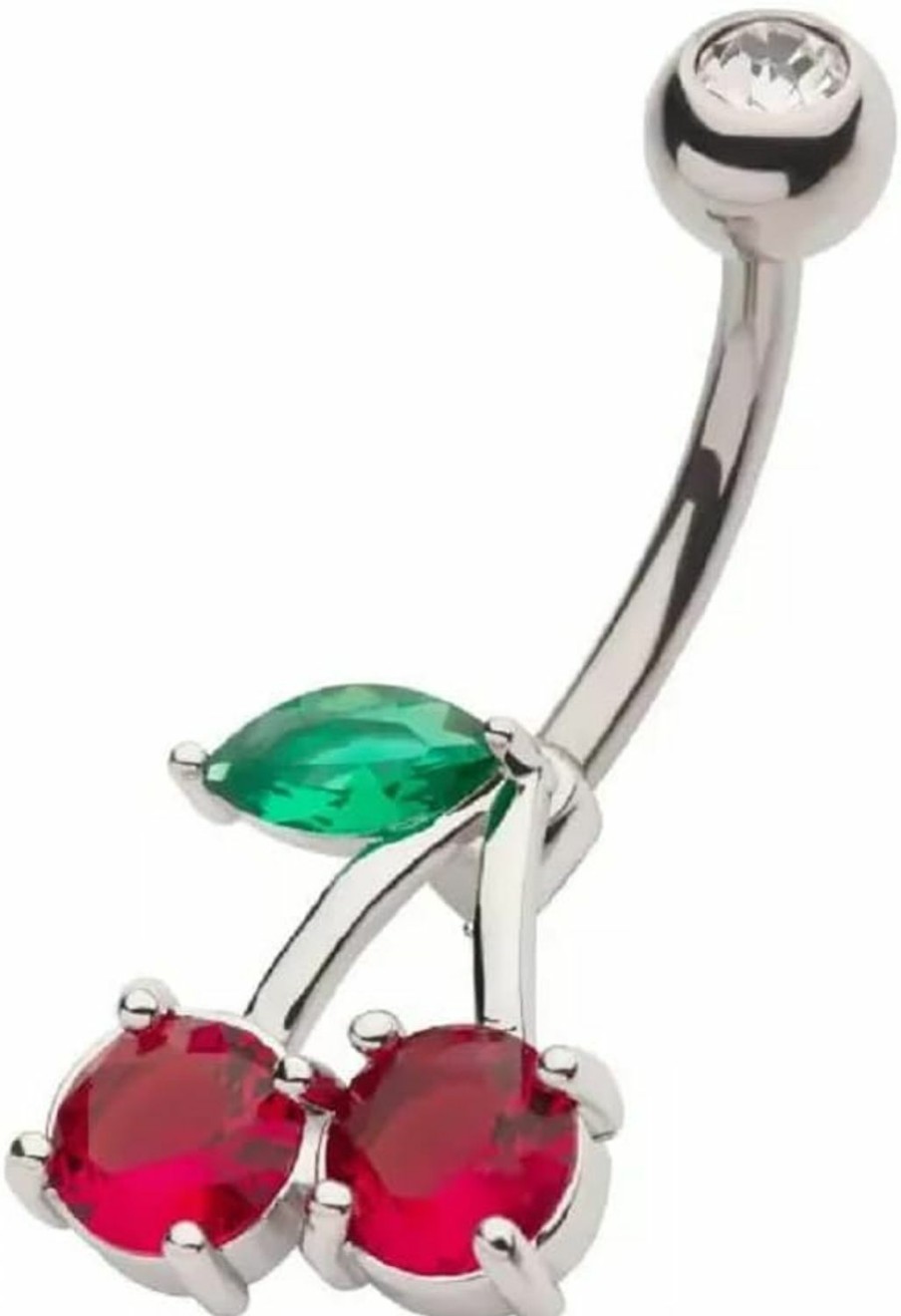 Pierced Owl Pierced Owl 14Ga 316L Stainless Steel Red Cz Crystal Cherry Belly Button Ring | Body Piercing Rings