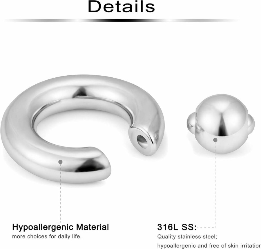 Ftovosyo Ftovosyo Pa Ring Captive Bead Rings Spring Action Bcr Ball Rings 00G 0G 2G 4G 6G 8G 10G 316L Surgical Steel Pierced Body Jewelry For Women 2Pcs 12-19Mm | Body Piercing Rings