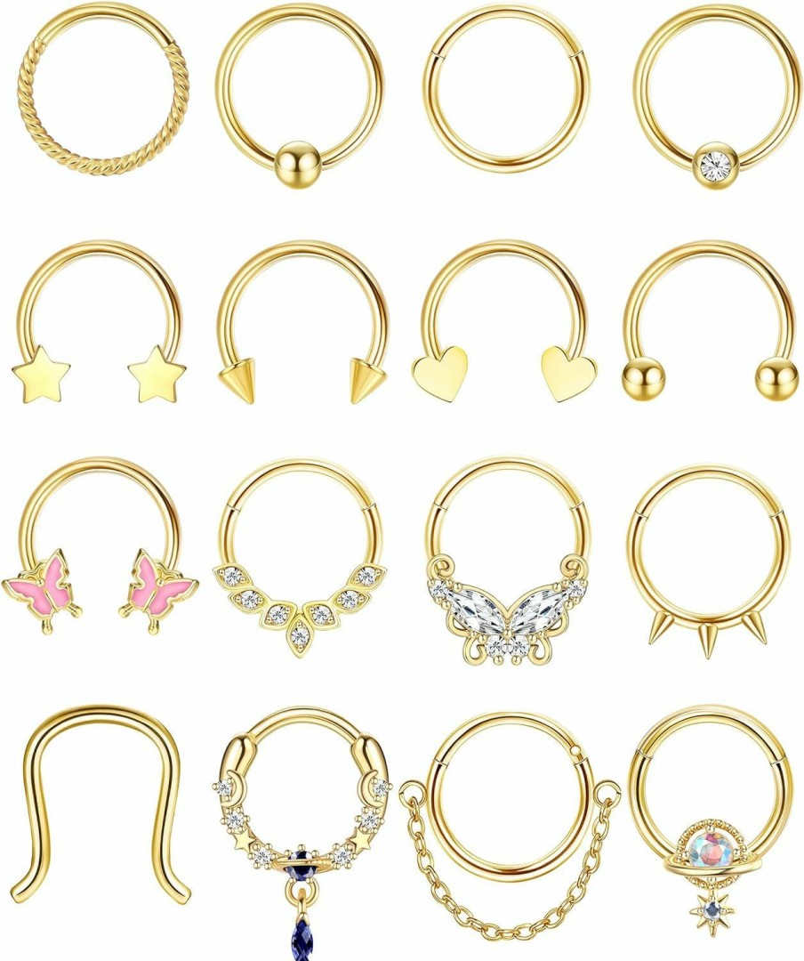 Florideco Florideco Gold Septum Rings 16G Surgical Steel Cute Septum Nose Rings Septum Piercing Butterfly Small Septum Daith Piercing Jewelry Septum Clicker 10Mm | Body Piercing Rings