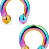 Ftovosyo Ftovosyo Pa Ring Internally Threaded Rainbow Circular Barbells Horseshoe Large Septum Ring Ear Gauges Earrings 2G 4G 6G 8G 12Mm/16Mm 316L Surgical Steel Pierced Body Jewelry For Women Men | Body Piercing Rings