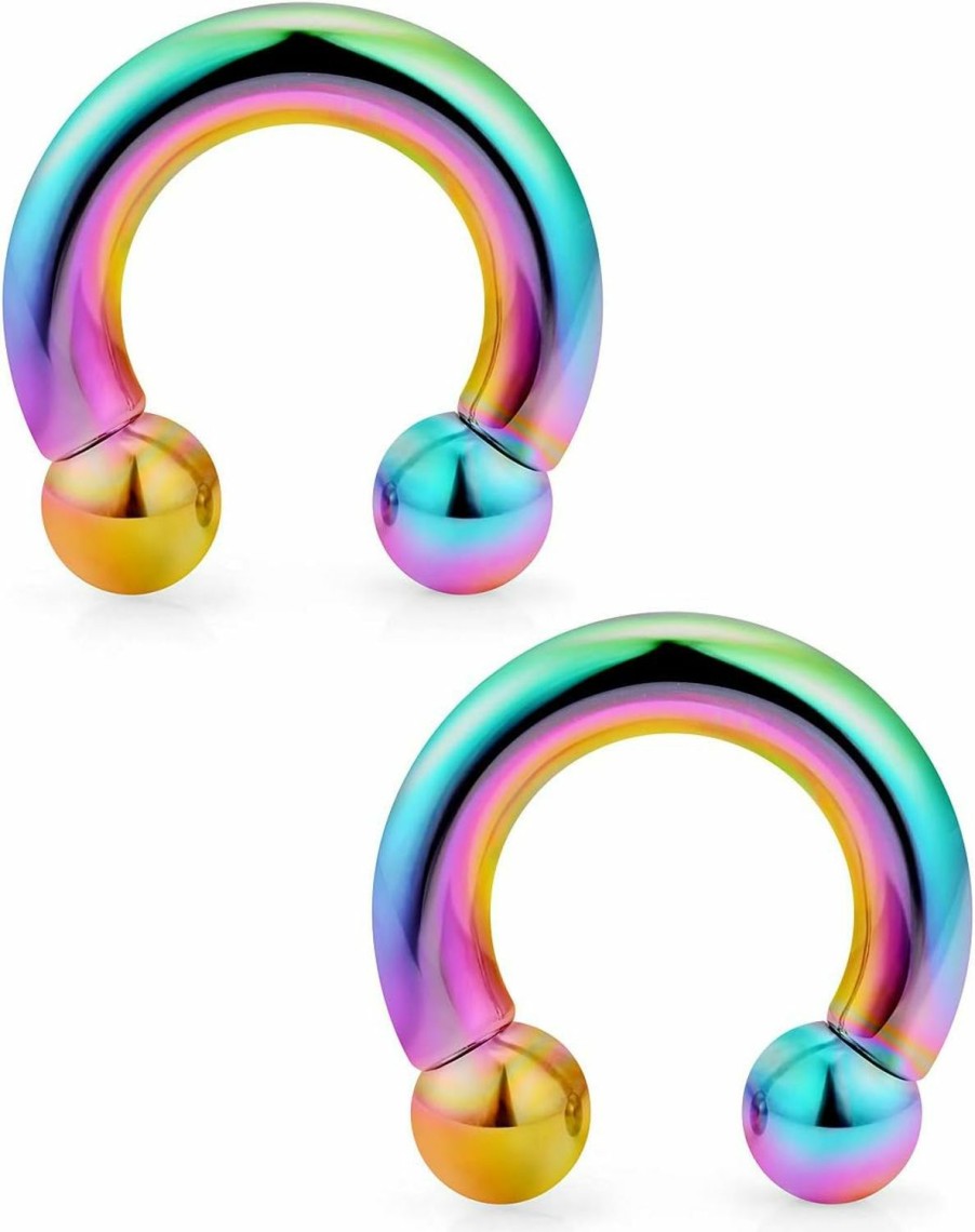 Ftovosyo Ftovosyo Pa Ring Internally Threaded Rainbow Circular Barbells Horseshoe Large Septum Ring Ear Gauges Earrings 2G 4G 6G 8G 12Mm/16Mm 316L Surgical Steel Pierced Body Jewelry For Women Men | Body Piercing Rings