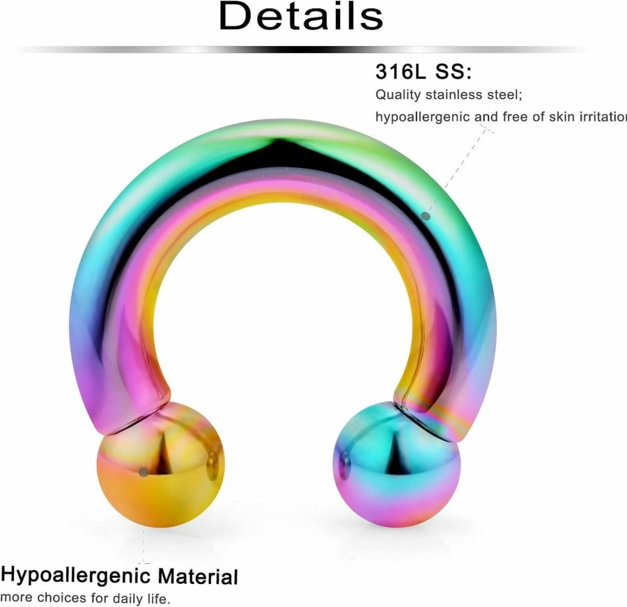 Ftovosyo Ftovosyo Pa Ring Internally Threaded Rainbow Circular Barbells Horseshoe Large Septum Ring Ear Gauges Earrings 2G 4G 6G 8G 12Mm/16Mm 316L Surgical Steel Pierced Body Jewelry For Women Men | Body Piercing Rings