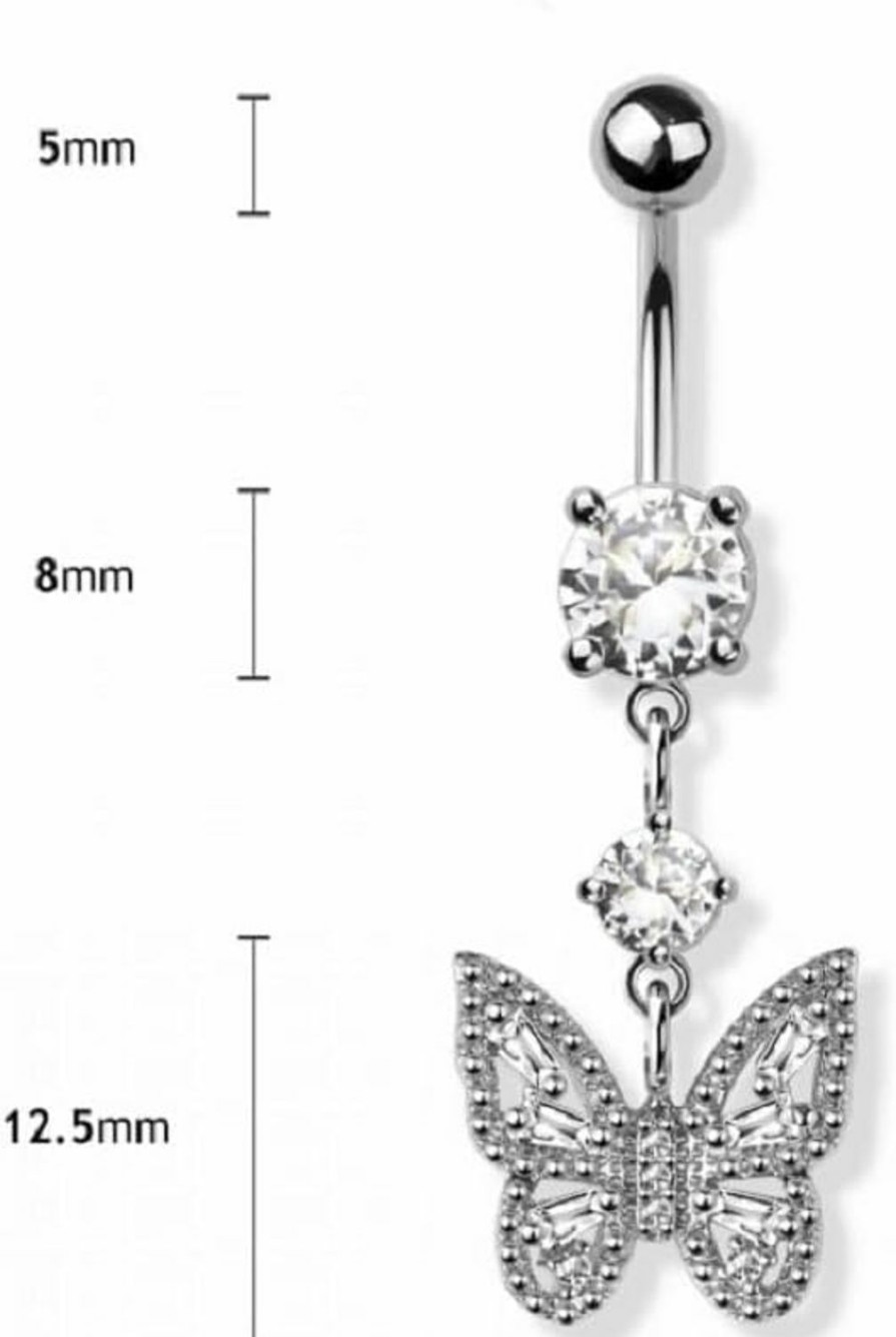 Pierced Owl Pierced Owl 14Ga 316L Stainless Steel Cz Crystal Butterfly Dangling Belly Button Ring | Body Piercing Rings