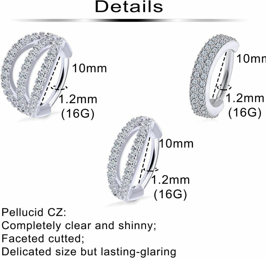 Ftovosyo Ftovosyo 16G Conch Piercing Jewelry Surgical Steel Conch Hoop Earring Double Row Diamonds Helix Piercing Jewelry Conch Earrings For Women Lip Labret Rings Hoop | Body Piercing Rings