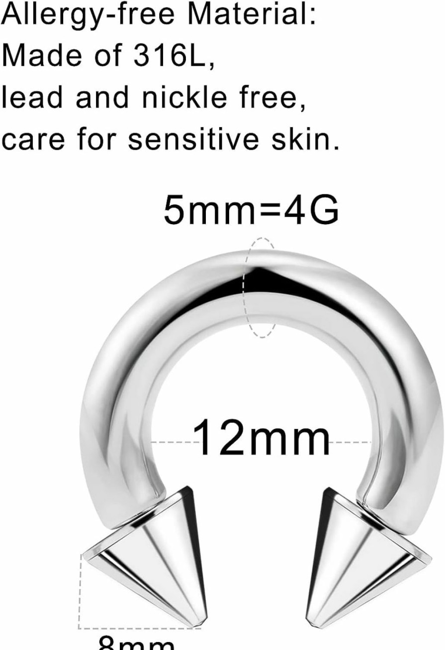 Ftovosyo Ftovosyo Pa Ring Internally Threaded Spike Circular Barbells Horseshoe Large Septum Ring Ear Gauges Earrings 2G 4G 6G 8G 10G 12Mm/16Mm 316L Surgical Steel Pierced Body Jewelry For Women Men | Body Piercing Rings