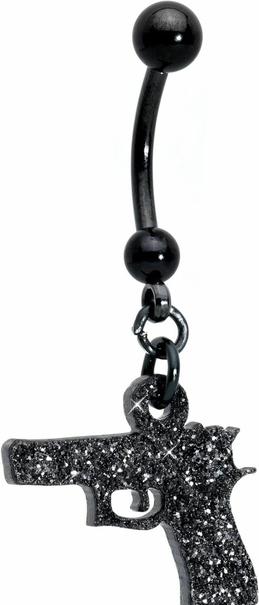 Body Candy Body Candy Black Glitter Gun Dangle Belly Button Ring | Body Piercing Rings