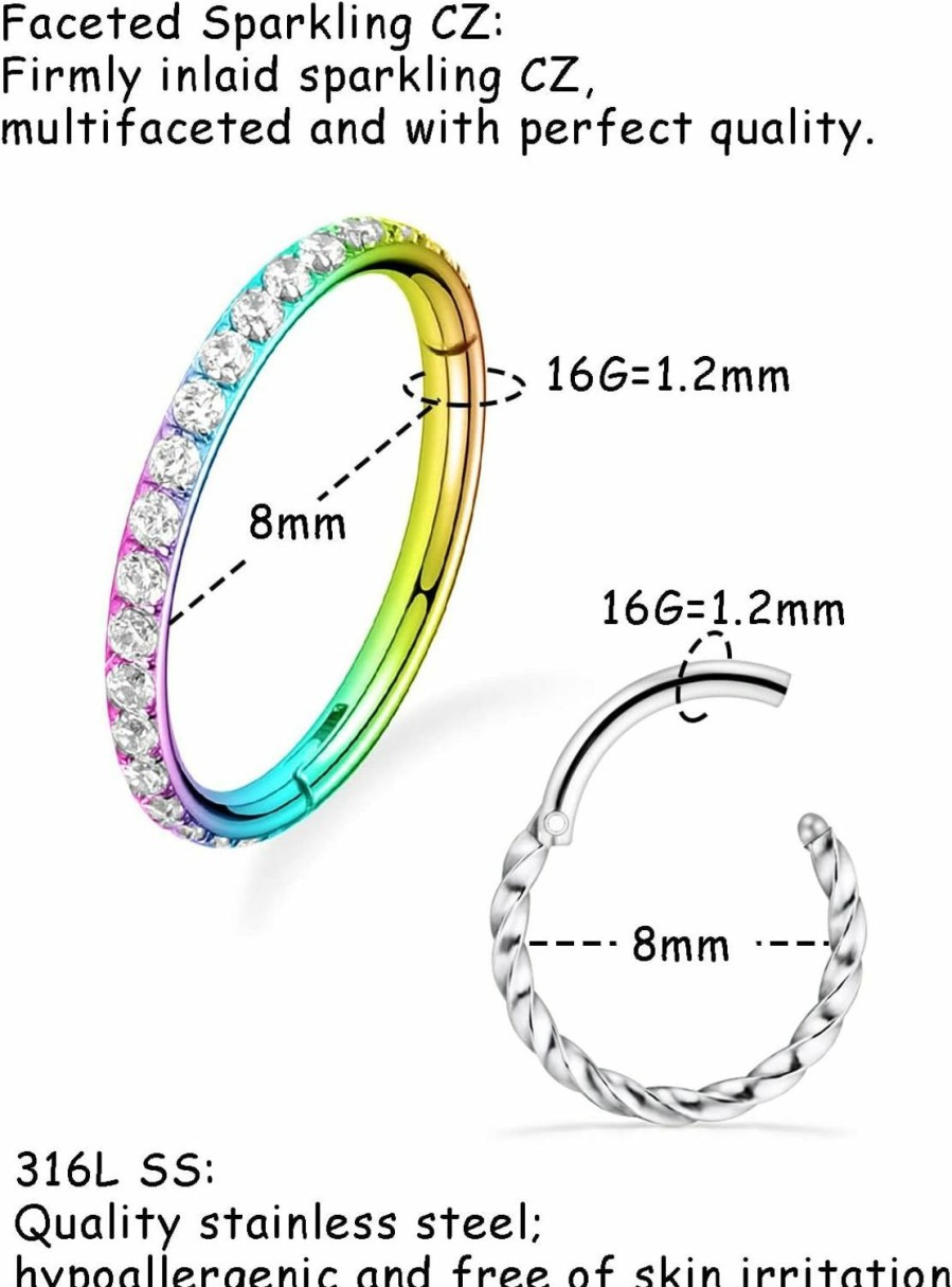 Tvalccoy Tvalccoy Septum Rings Daith Piercing Jewelry Lip Rings Rook Piercing Jewelry Septum Jewelry Lip Rings For Women Lip Ring 16 Gauge Septum Ring Daith Earrings Daith Jewelry Snake Bite Piercing Jewelry | Body Piercing Rings