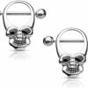 Pierced Owl Pierced Owl - 14G Stainless Steel Skull Head Nipple Shields, Sold As A Pair | Body Piercing Rings