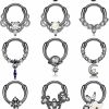 ZELORES Zelores 12Pcs 16G Dangle Septum Rings For Women Stainless Steel Star Moon Cz Dangle Septum Nose Rings 8Mm Hoops Nose Ring Septum Piercing Jewelry | Body Piercing Rings