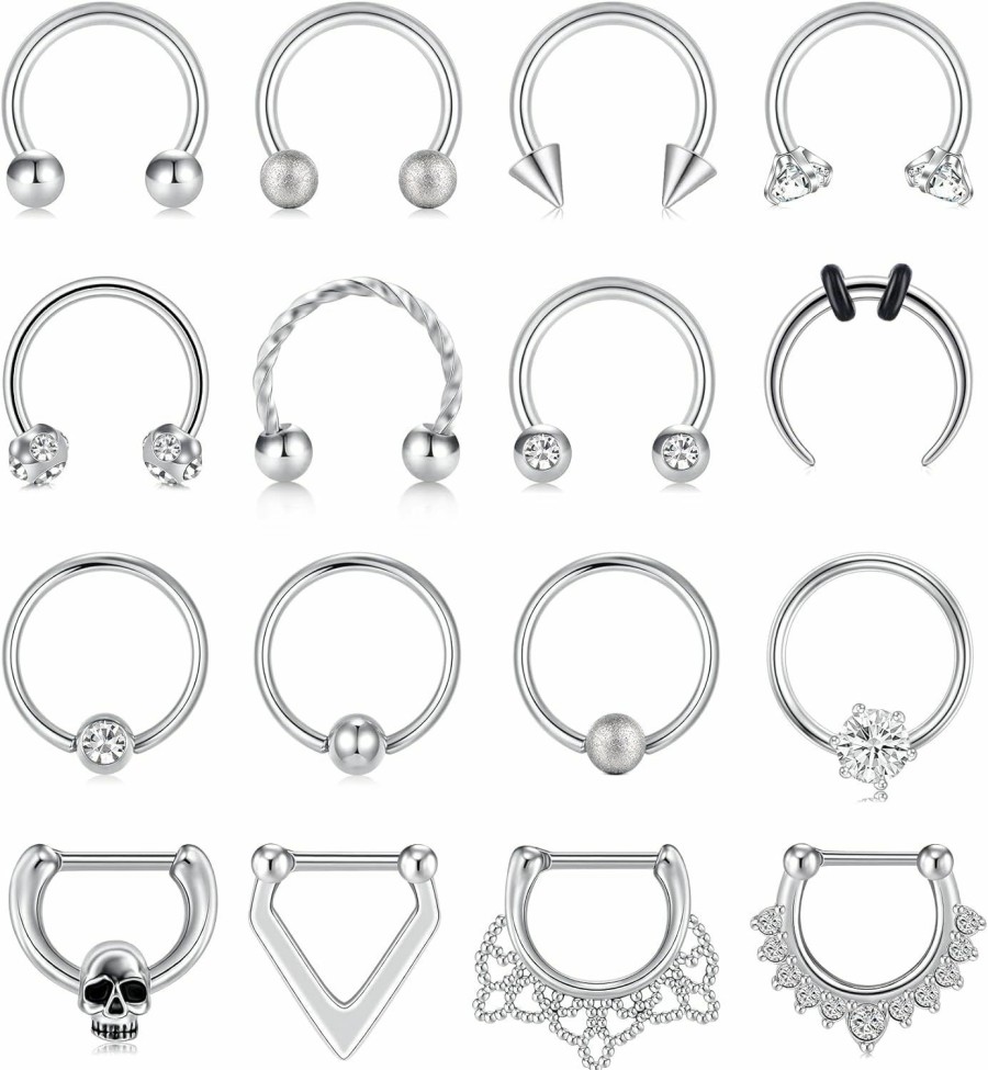 TOKRING Tokring 16G Septum Nose Rings Stainless Steel Hinged Seamless Nose Hoop Ring Horseshoe Piercing Jewelry Captive Bead Ring Helix Daith Tragus Cartilage Earrings For Women Men | Body Piercing Rings