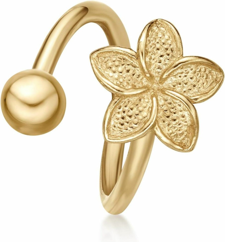 Lavari Jewelers Lavari Jewelers 16 Gauge 10K Yellow Gold Lotus Flower Women'S Twist Belly Ring 9 Mm Wide | Body Piercing Rings