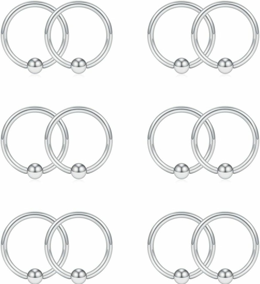 SCERRING Scerring 16G Captive Bead Piercing Ring Stainless Steel Nose Septum Tragus Helix Nipple Lip Eyebrow Hoop Rings 12Pcs | Body Piercing Rings