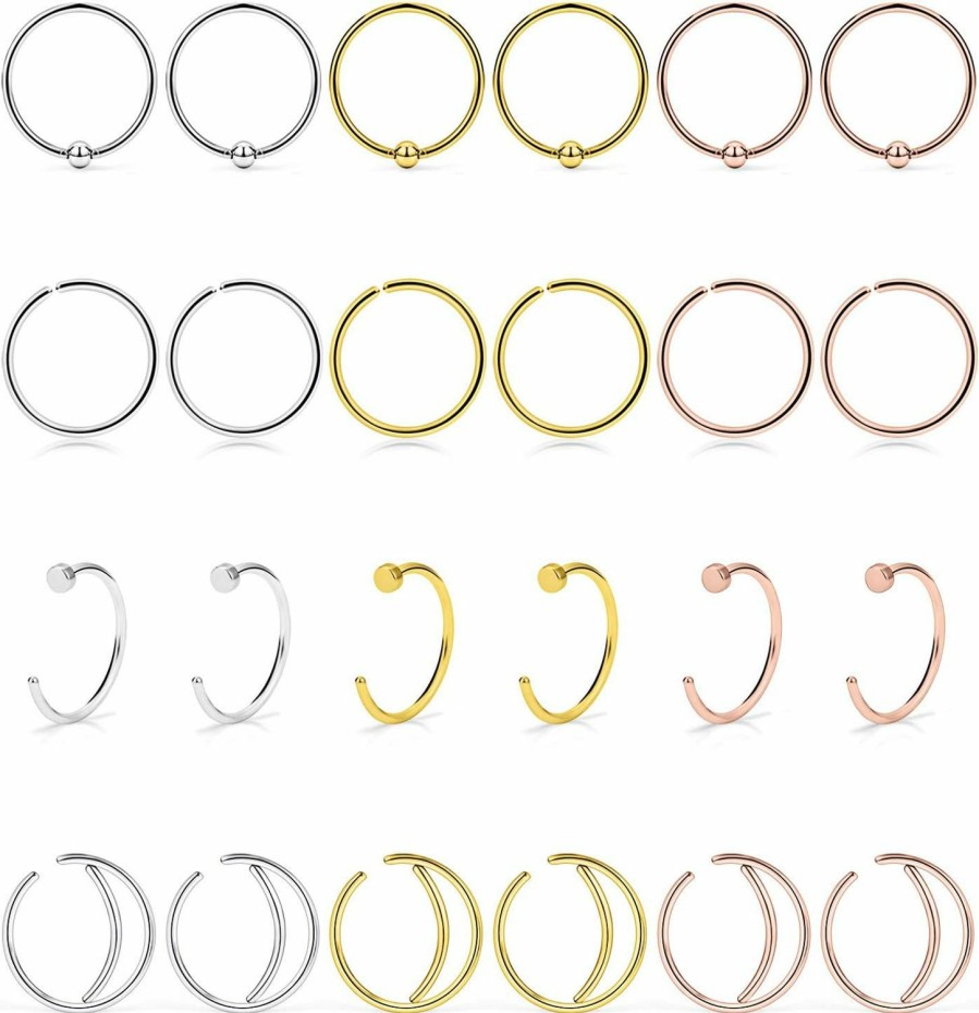 Lcolyoli Lcolyoli 24Pcs 22G Surgical Steel Moon Nose Rings Hoop Nostril Septum Ring Piercing Jewelry For Women Girls Men 8Mm 10Mm | Body Piercing Rings