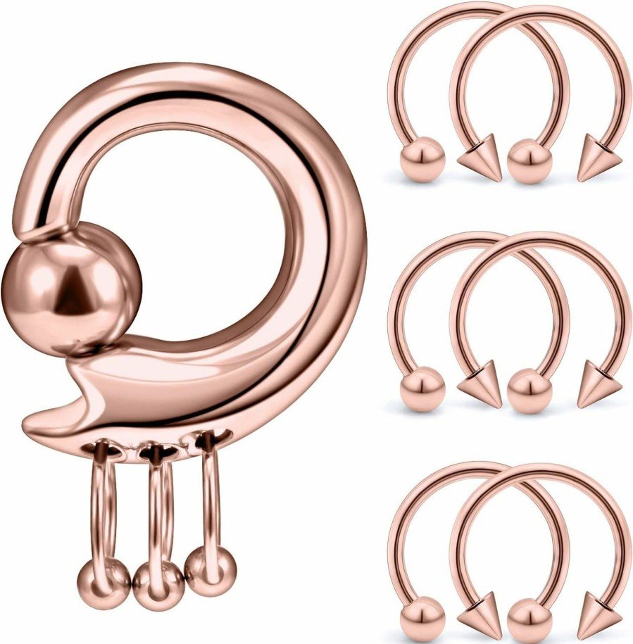 Vsnnsns Vsnnsns 2G 4G 6G 8G Earrings Captive Bead Ring Pa Rings Piercing Jewelry Spring Action Cbr Ball Rings 316L Surgical Steel Ear Pierced Body Jewelry For Women Men Silver Black Rainbow Rose Gold 7Pcs | Body Piercing Rings