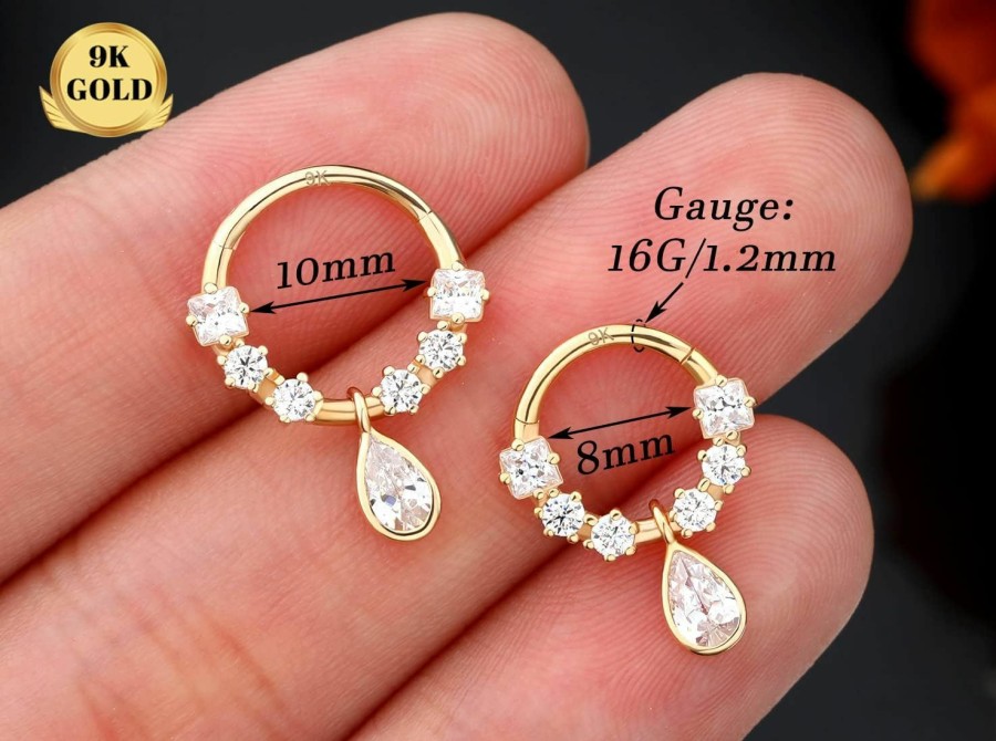 Melighting Melighting 14K Gold Septum Rings 16G Teardrop Solid Gold Septum Jewelry Helix Piercing Jewelry For Women Clear Cz Gold Tragus Piercing Jewelry | Body Piercing Rings