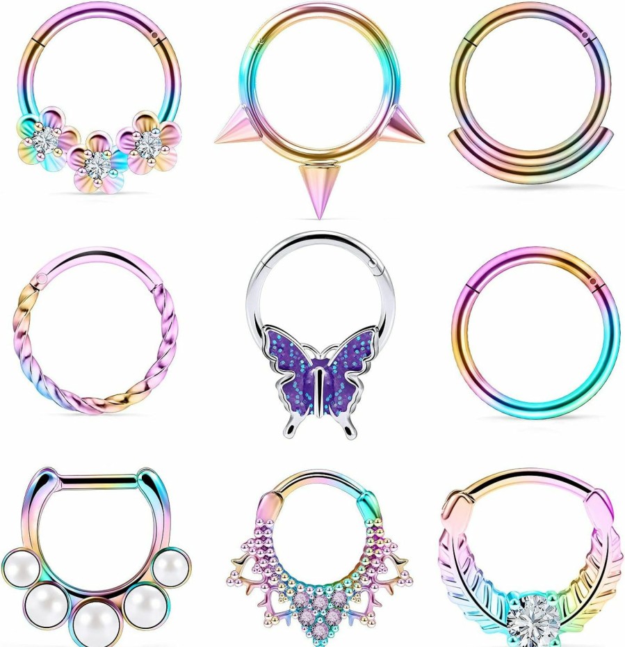 Tvalccoy Tvalccoy Septum Rings Septum Jewelry Daith Piercing Jewelry Septum Rings 16G Septum Ring Septum Piercing Septum Smiley Piercing Jewelry 16G Septum Ring Daith Earrings Septum Clicker Daith Jewelry | Body Piercing Rings