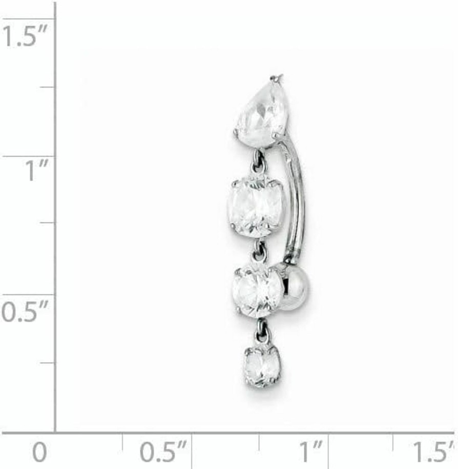 Amazon Real 10K Gold Simulated Diamond 4-Stone Long Drop Belly Ring - Belly Piercing For Women - Real Gold Belly Button Rings Hypoallergenic | Body Piercing Rings