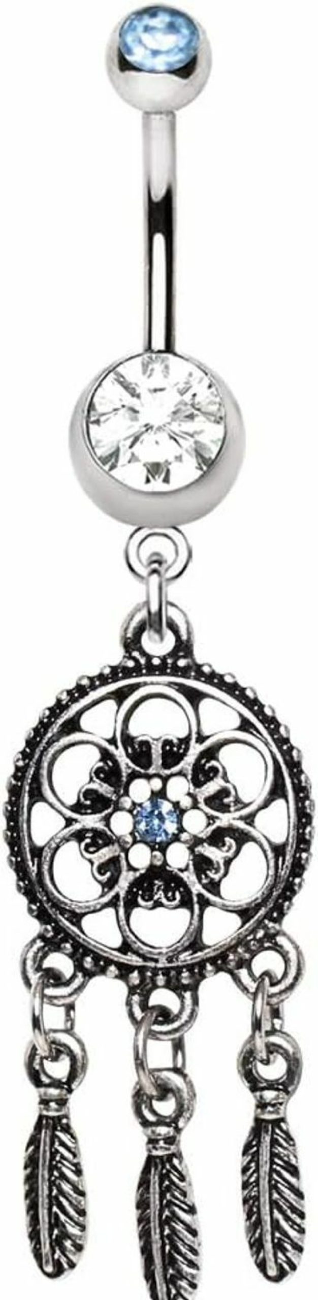 Pierced Owl Pierced Owl Blue And Clear Cz Crystal Ornate Dream Catcher Dangle Belly Button Navel Ring | Body Piercing Rings