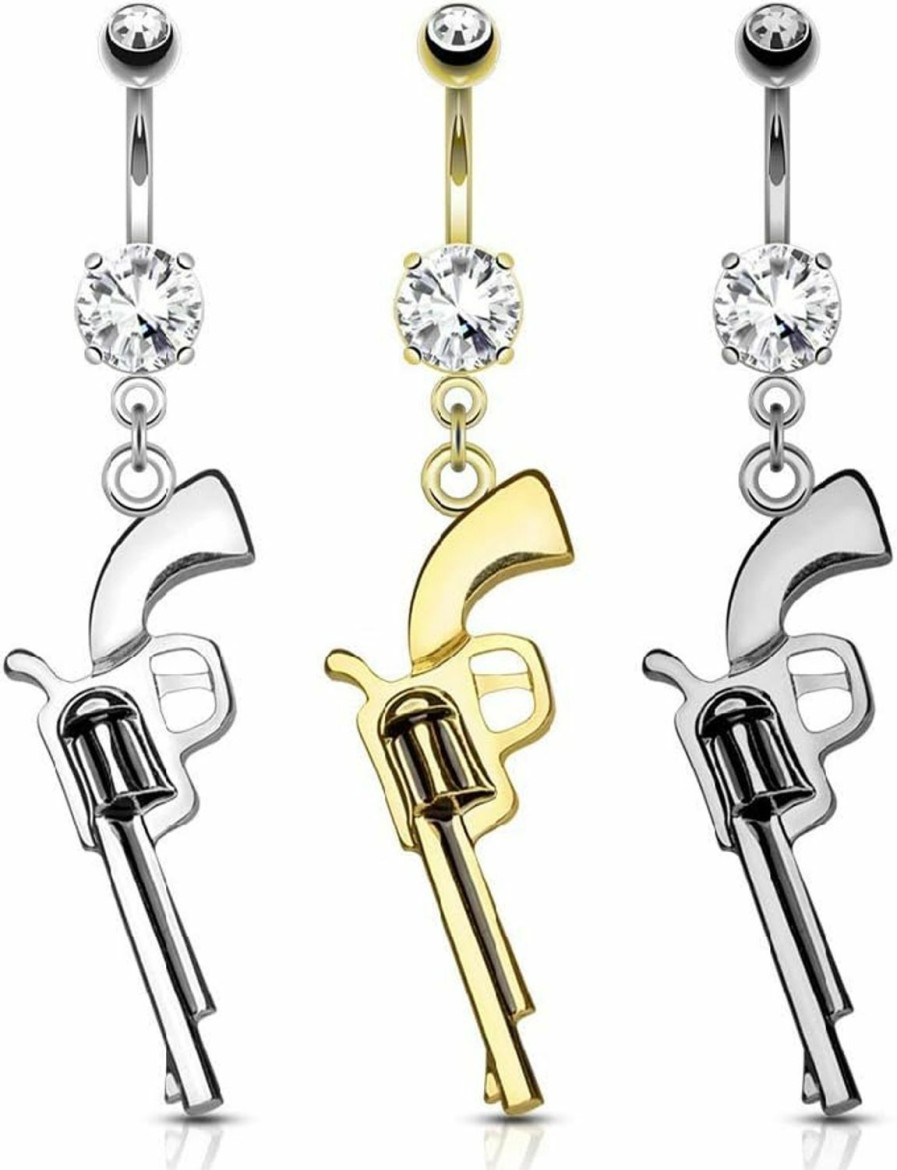 Pierced Owl Pierced Owl - 14Ga 316L Stainless Steel Prong Set Cz Crystal Gun Dangling Belly Button Ring | Body Piercing Rings