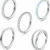 Jstyle Jstyle 5Pcs 18G 16G Surgical Steel Nose Rings Hoop For Women Opal Cz Clicker Hinged Septum Nose Ring Lip Helix Cartilage Hoop Earring Daith Rook Conch Nose Piercing Jewelry For Women 8Mm 10Mm | Body Piercing Rings