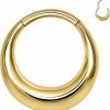 BodyAce Bodyace Astm F136 Titanium Septum Rings Hoop, 16G Gold Moon Segment Nose Rings Clicker Hoop, 8/10Mm Hinged Cartilage Earrings For Daith, Rook, Tragus | Body Piercing Rings