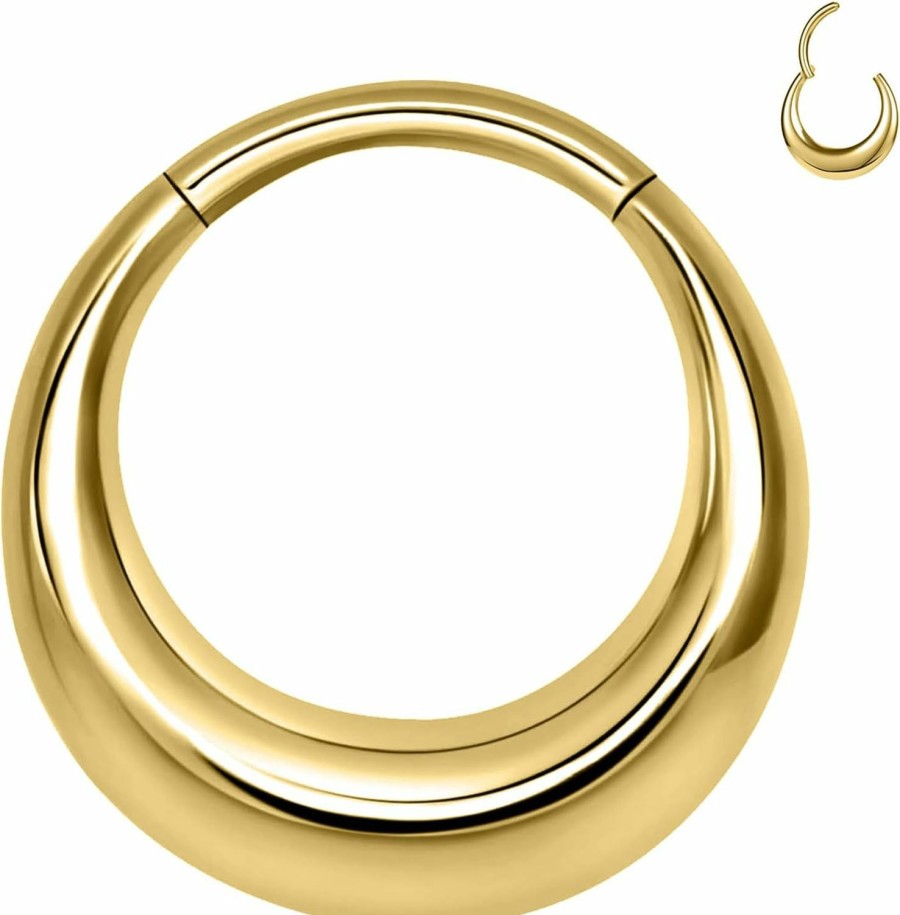 BodyAce Bodyace Astm F136 Titanium Septum Rings Hoop, 16G Gold Moon Segment Nose Rings Clicker Hoop, 8/10Mm Hinged Cartilage Earrings For Daith, Rook, Tragus | Body Piercing Rings