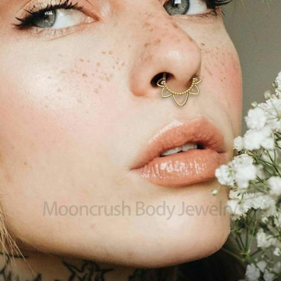 Mooncrush Jewelry Mooncrush Jewelry Minimalist Flower G23 Solid Titanium Septum Ring 16G Septum Clicker Siver Daith Earrings For Women Men 8/10Mm Daith Piercing Jewelry Surgical Steel | Body Piercing Rings