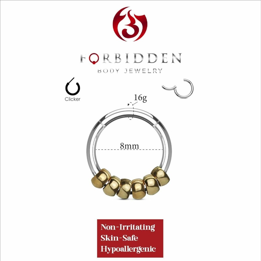 Forbidden Body Jewelry Forbidden Body Jewelry 16 G 8 Mm Surgical Steel Hinged Segment Septum Nose Ring Hoop Piercing/Cartilage Earring For Women Or Men (Choose Style/Color) | Body Piercing Rings