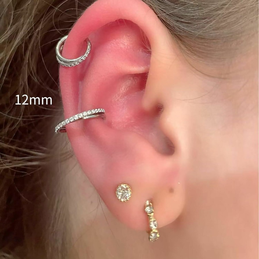 FINE4U Fine4U Cartilage Earring Hoop For Conch Helix 16G 8Mm 10Mm 12Mm, Astm F136 Titanium Piercing Jewelry For Women & Men, Body Implant Grade Nose Rings, Hypoallergenic Hinged Clicker | Body Piercing Rings