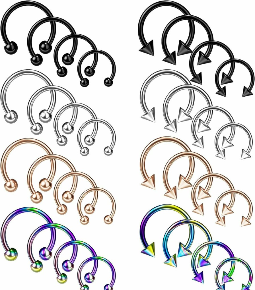 FUYIHGL Fuyihgl 32 Pcs Stainless Steel Septum Rings, 18G Horseshoe Septum Rings Ball Spike Septum Piercings Black Gold Silver Colorful Septum Jewelry 18 Gauge Septum Nose Rings For Women, Men | Body Piercing Rings