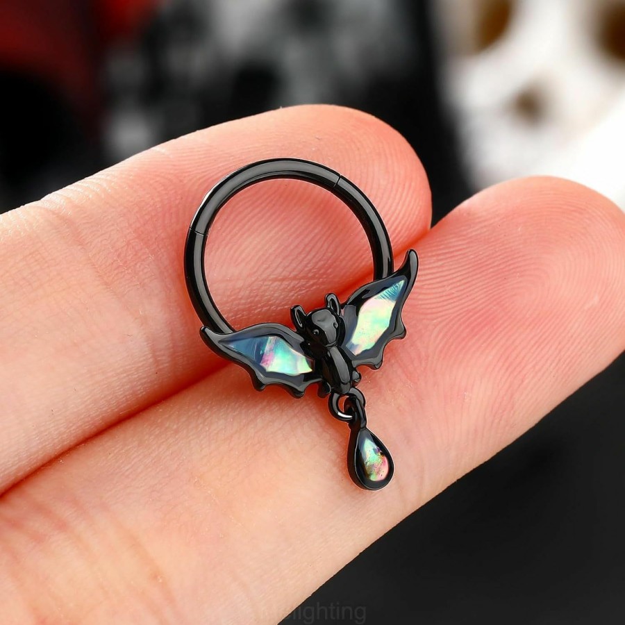 Melighting Melighting Bat Septum Ring 16G Halloween Septum Jewelry Stainless Steel 316L Balck Daith Piercing Jewelry Blue Septum Piercing Helix Earring Piercing For Women | Body Piercing Rings