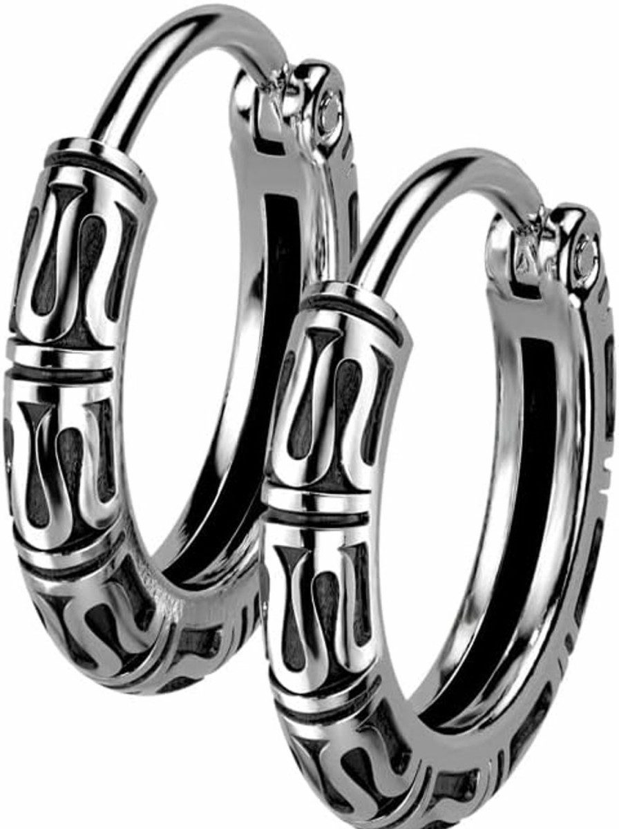 Pierced Owl 18Ga 316L Stainless Steel Tribal Casted Hinged Hoop Earrings, Sold As A Pair | Body Piercing Rings