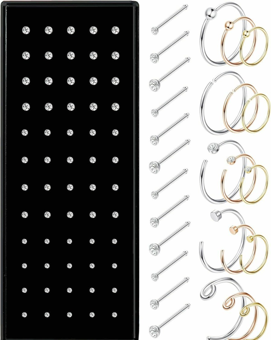 MILACOLATO Milacolato 36-84Pcs Nose Rings For Women 22G 20G 18G 316L Stainless Steel Nose Rings Hoops L Shape Nose Studs Screw Hypoallergenic Nostril Cartilage Lip Tragus Nose Piercing Jewelry For Women Men | Body Piercing Rings