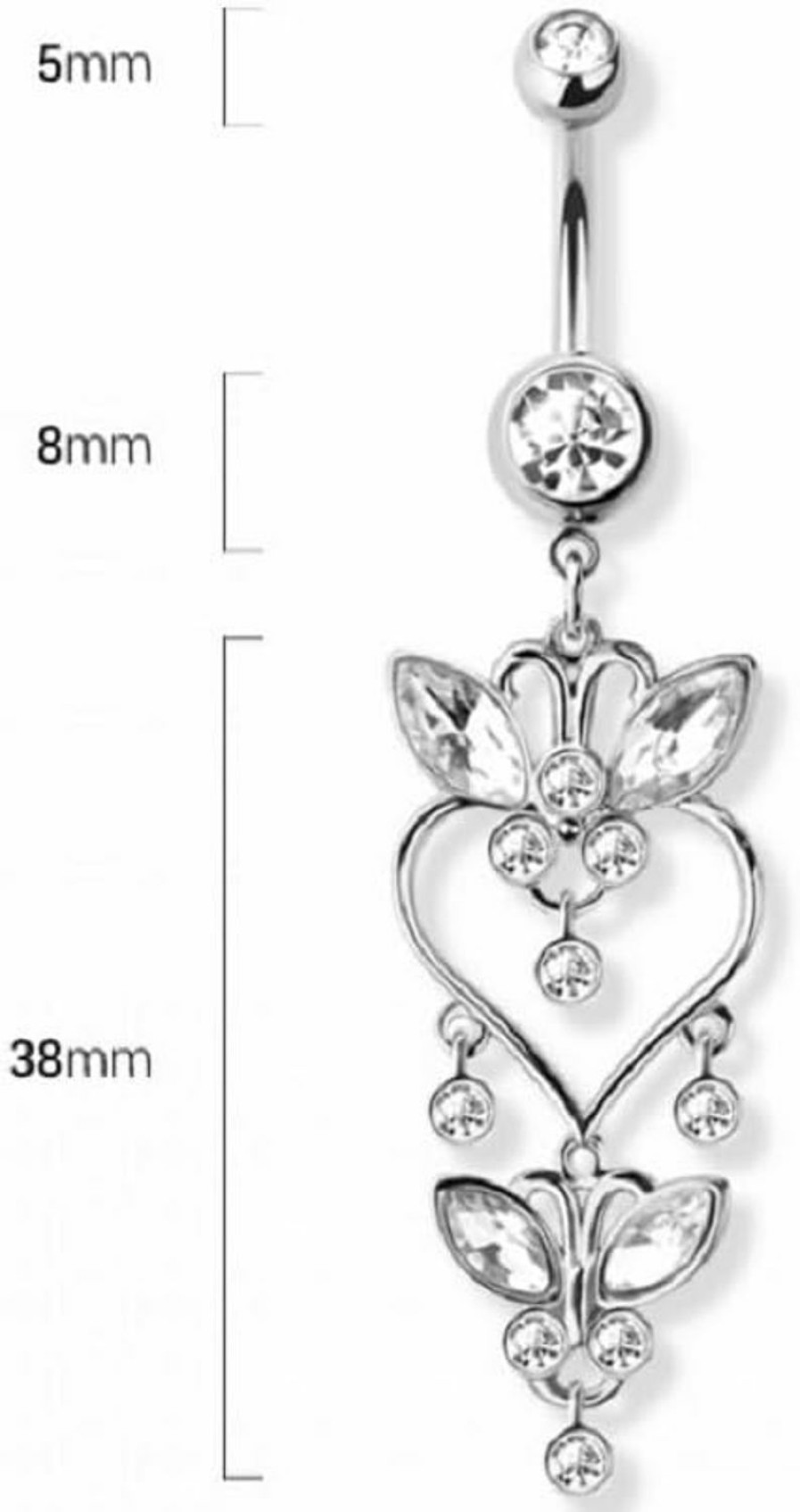 Pierced Owl Pierced Owl 14Ga 316L Stainless Steel Cz Crystal Heart Butterfly Dangling Belly Button Ring | Body Piercing Rings