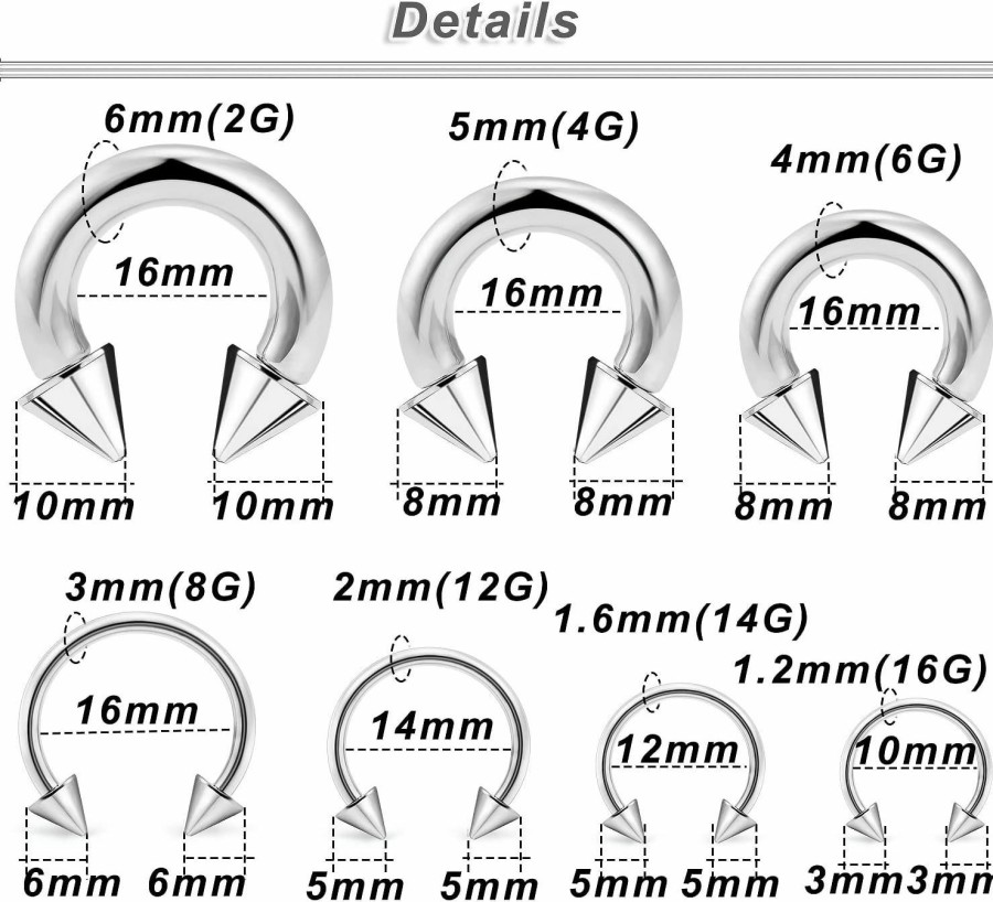 Ocptiy Ocptiy 0G 2G 4G 6G 8G 12G 14G 16G Septum Stretching Kit Surgical Steel Horseshoe Gauges Piercing Kit For Women Men | Body Piercing Rings