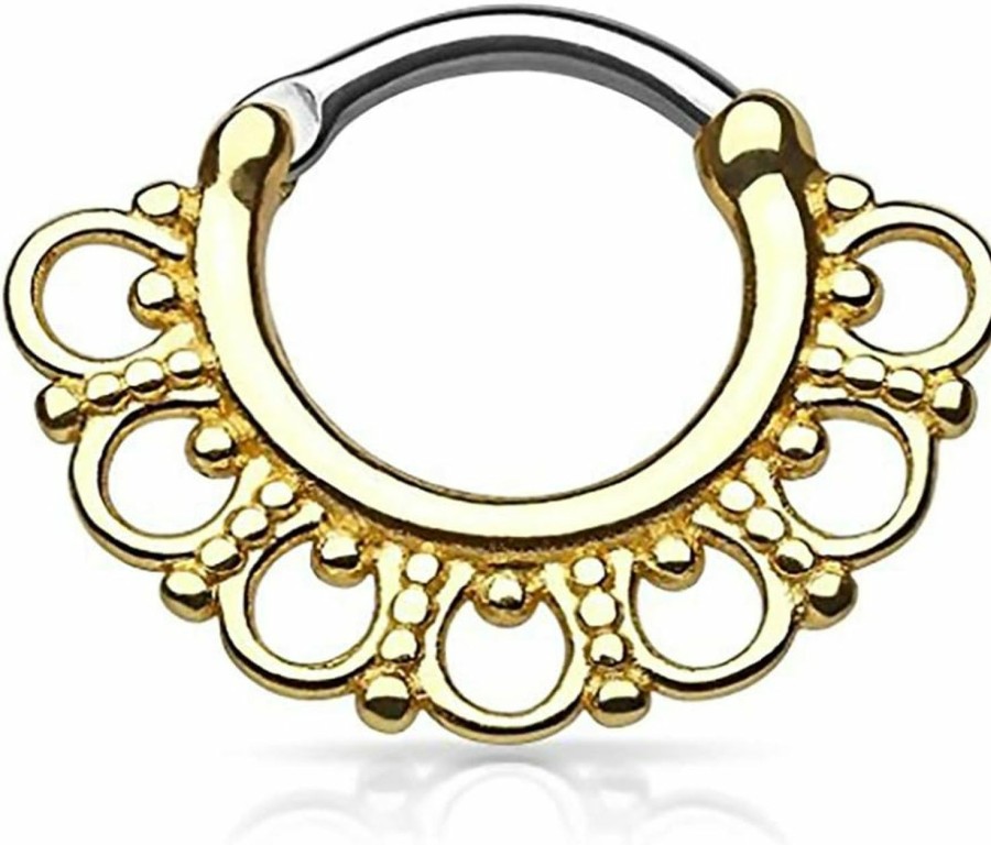 Forbidden Body Jewelry Forbidden Body Jewelry 16G 8Mm Surgical Steel Fancy Tribal Cartilage And Septum Clicker Hoop | Body Piercing Rings