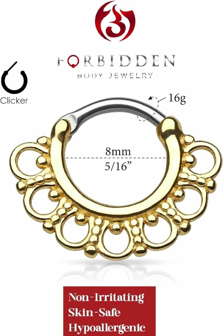 Forbidden Body Jewelry Forbidden Body Jewelry 16G 8Mm Surgical Steel Fancy Tribal Cartilage And Septum Clicker Hoop | Body Piercing Rings