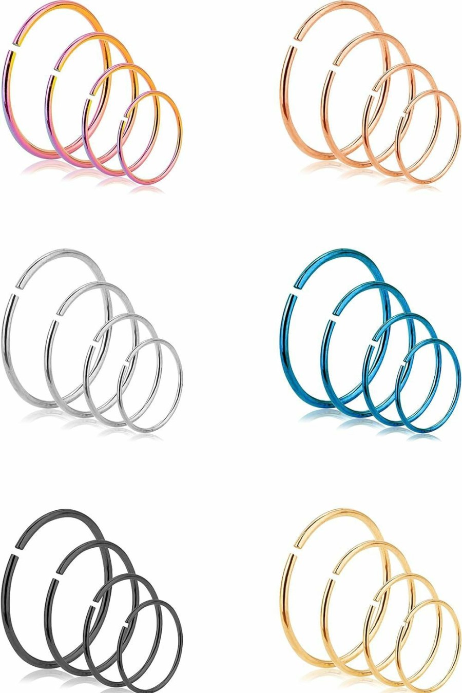 REVOLIA Revolia 24Pcs 18-22G 316L Stainless Steel Nose Rings Hoop Cartilage Ear Septum Piercings 6-12Mm | Body Piercing Rings