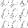 ORAZIO Orazio 9Pcs 20G Dangle Nose Rings Hoops For Women Men Flower Butterfly Cross Heart Moon Star Cubic Zirconia Cartilage Earring Cute Dangling Nose Ring Silver/Gold/Black/Rose Gold Tone Nose Piercing Jewelry | Body Piercing Rings