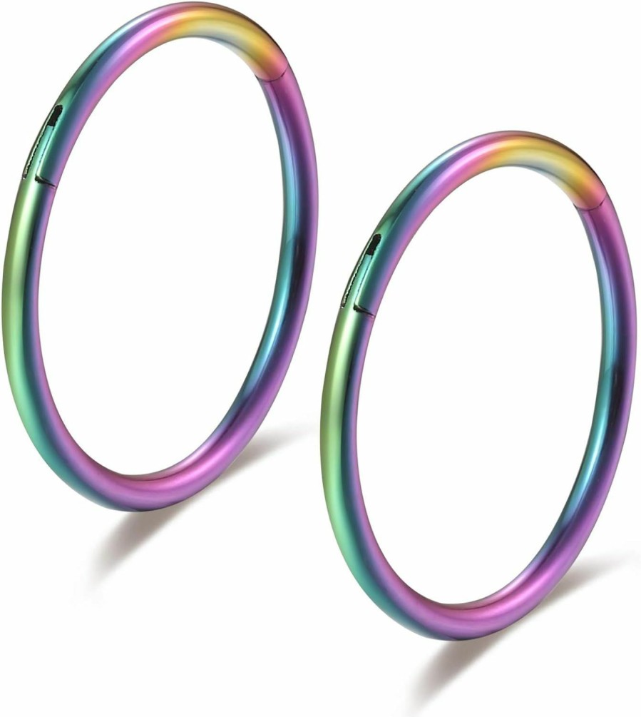 Lantine Rainbow Colorful Hinged 20G 18G 16G Nose Rings Hoops 6Mm 8Mm 10Mm 12Mm 14Mm Septum Ring Clicker Cartilage Helix Hoop Earrings Set | Body Piercing Rings