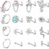 Sanfenly Sanfenly 16Pcs 20G Nose Rings Dangle Nose Ring L Shaped For Women Men Stainless Steel Dangling Heart Butterfly Moon Cz Nose Rings Hoops Studs Nose Piercing Jewelry Gold Rose Gold Silver Black | Body Piercing Rings