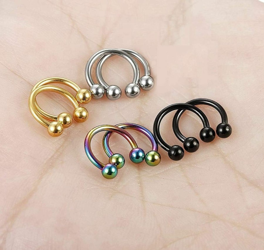 SIISPRI Yzstyle 8Pcs Stainless Steel 6-10Mm Horseshoe 16G Lip Nose Ring Set Body Piercing Cartilage Helix Tragus Earrings For Women Men (Black/Silver/Gold/Rainbow) | Body Piercing Rings