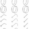 Telooco Telooco 21 Pcs 20G Nose Rings Hoops Set Stainless Surgical Steel Nose Rings Stud L-Shaped Nose Pin Piercing Jewelry For Women Men | Body Piercing Rings