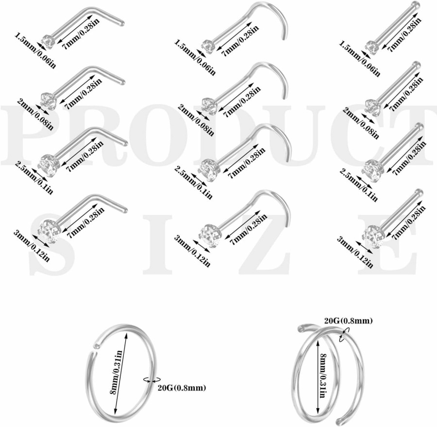 Telooco Telooco 21 Pcs 20G Nose Rings Hoops Set Stainless Surgical Steel Nose Rings Stud L-Shaped Nose Pin Piercing Jewelry For Women Men | Body Piercing Rings