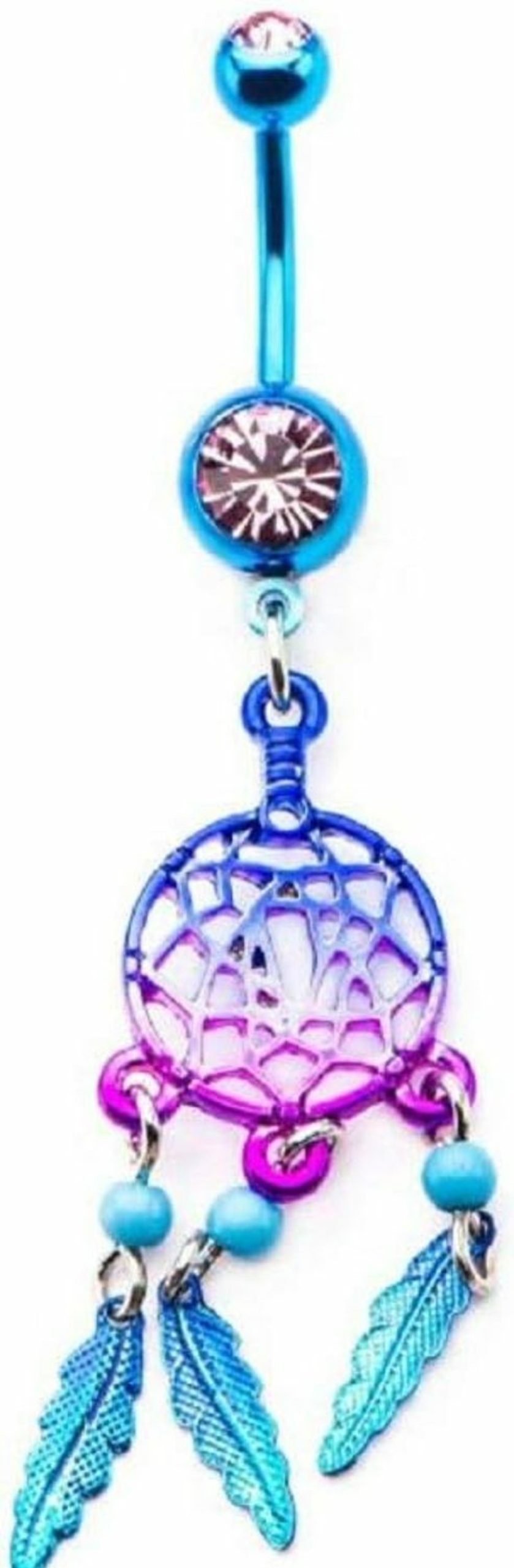 Pierced Owl Pierced Owl 14G Stainless Steel Cz Crystal Blue And Purple Ombre Dream Catcher Dangling Belly Button Ring | Body Piercing Rings