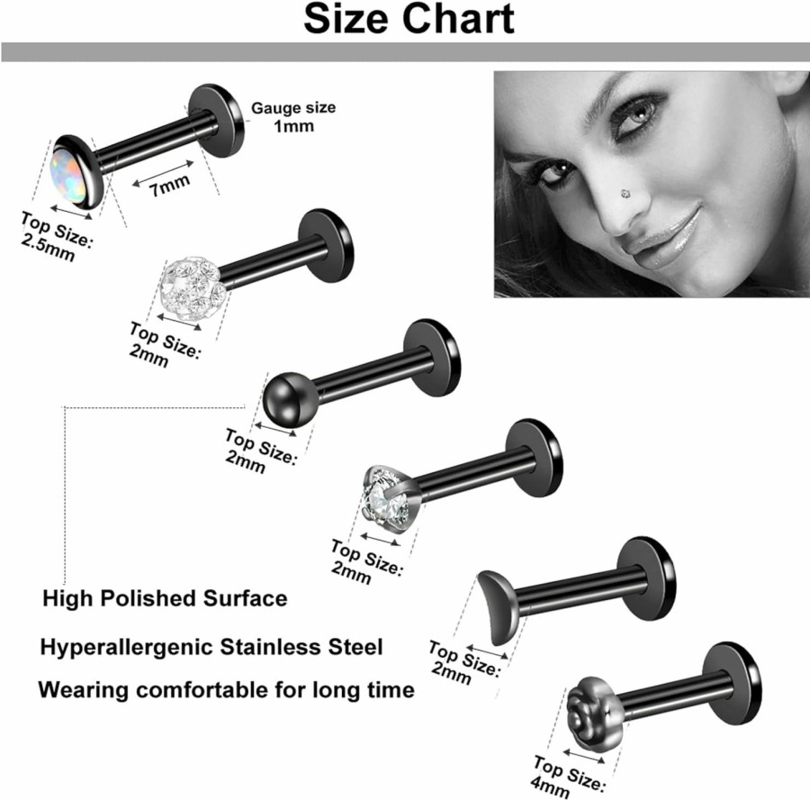 ONESING Onesing 12-25 Pcs 16G Tragus Earrings For Women Men Cartilage Earrings Labret Stud Tragus Piercing Jewelry | Body Piercing Rings