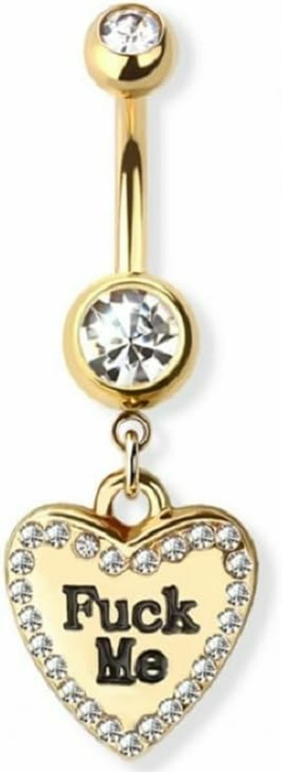 Pierced Owl Pierced Owl 14Ga Gold Plated Heart Shaped Naughty Message Dangling Belly Button Ring | Body Piercing Rings