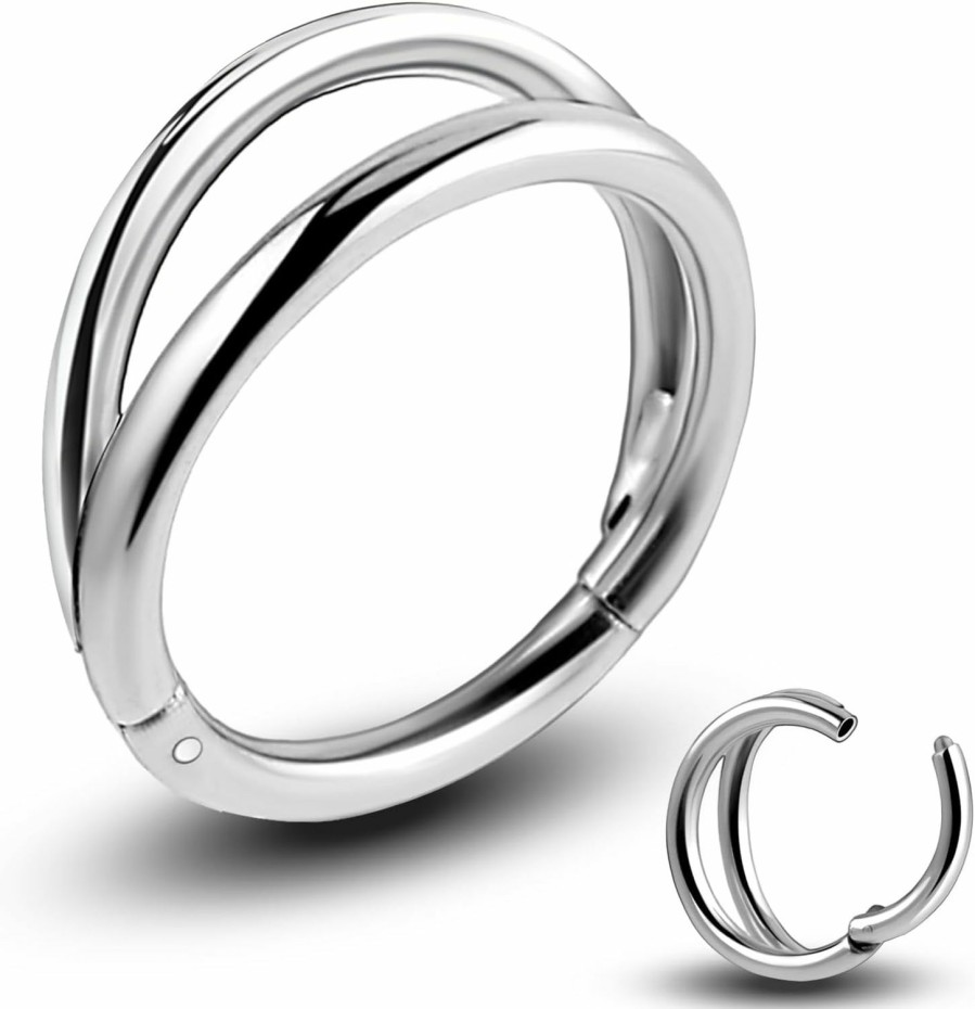 Lusofie Lusofie Double Hoop Nose Ring 18G Stainless Steel Hinged Nose Hoop Ring Silver Nose Ring Lip Rings Earrings Body Piercing Jewelry For Women Men | Body Piercing Rings