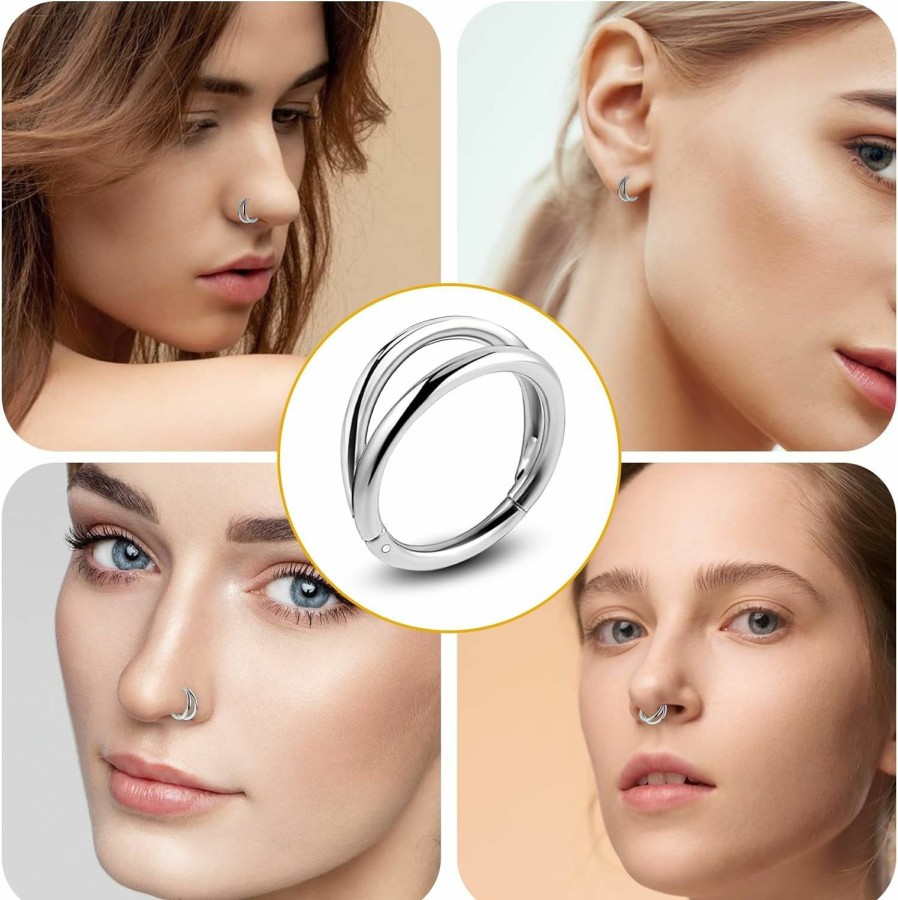 Lusofie Lusofie Double Hoop Nose Ring 18G Stainless Steel Hinged Nose Hoop Ring Silver Nose Ring Lip Rings Earrings Body Piercing Jewelry For Women Men | Body Piercing Rings