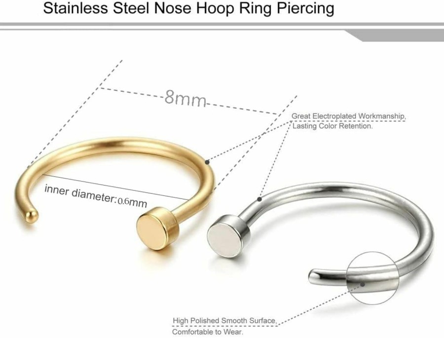 FIBO STEEL Fibo Steel 18G-22G 5Pcs Stainless Steel Body Jewelry Piercing Nose Ring Hoop For Women | Body Piercing Rings